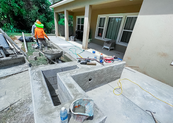 Concrete block and stucco