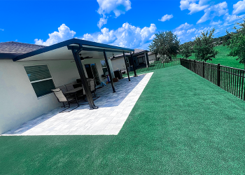 pavers, insulated roof and artificial grass